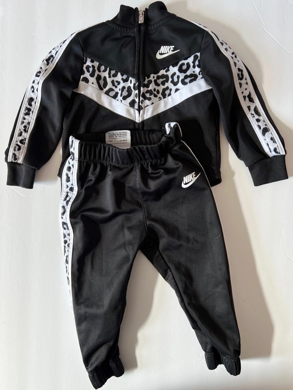 Nike Black and White Leopard-Trim Track Set 12M